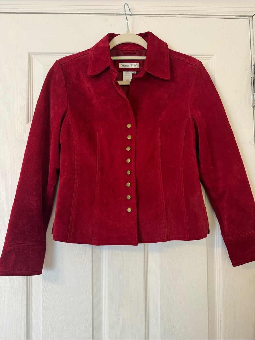 Coldwater Creek Red Suede Leather Jacket Size PS Petite Snap Front